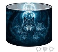 Round Drum Light Shade Mystical Wolf Pack Under Full Moon Dark Forest Large Lampshades for Ceiling Lights Table Floor Lamps Easy Assembly Replacement Lamp Shades Spider Fitter