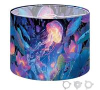 Round Drum Light Shade Neon Jellyfish Bioluminescent Flora Stained Glass Art Large Lampshades for Ceiling Lights Table Floor Lamps Easy Assembly Replacement Lamp Shades Spider Fitter