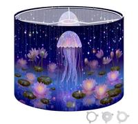 Round Drum Light Shade Neon Jellyfish Glow Magical Underwater World Art Print Large Lampshades for Ceiling Lights Table Floor Lamps Easy Assembly Replacement Lamp Shades Spider Fitter