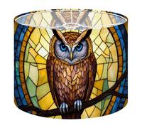 Round Drum Light Shade Owl Stained Glass Sun Catcher Boho Wall Art Hand Painted Round Large Lampshades for Ceiling Lights Table Floor Lamps Easy Assembly Replacement Lamp Shades Spider Fitter