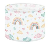 Round Drum Light Shade Rainbow Clouds Stars Green Pink Yellow White Watercolor Seamless Large Lampshades for Ceiling Lights Table Floor Lamps Easy Assembly Replacement Lamp Shades Spider Fitter