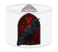 Round Drum Light Shade Raven Stained Glass Artwork Dark Feathers Red Large Lampshades for Ceiling Lights Table Floor Lamps Easy Assembly Replacement Lamp Shades Spider Fitter