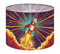 Round Drum Light Shade Rocket Launch Retro Spacecraft Explosive Flames Bold Cosmic Colors Large Lampshades for Ceiling Lights Table Floor Lamps Easy Assembly Replacement Lamp Shades Spider Fitter