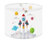 Round Drum Light Shade Rocket Ship Launch Cartoon Colorful Planets Clouds Flat Style Large Lampshades for Ceiling Lights Table Floor Lamps Easy Assembly Replacement Lamp Shades Spider Fitter