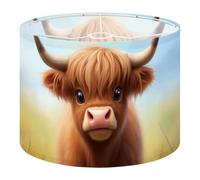 Round Drum Light Shade Scottish Highland Cattle Cows Cow Fluffy Fur Curved Horns Big Eyes Large Lampshades for Ceiling Lights Table Floor Lamps Easy Assembly Replacement Lamp Shades Spider Fitter