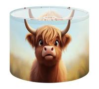 Round Drum Light Shade Scottish Highland Cattle Cows Cow Large Eyes Fluffy Fur Curved Horns Large Lampshades for Ceiling Lights Table Floor Lamps Easy Assembly Replacement Lamp Shades Spider Fitter