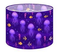 Round Drum Light Shade Sea Jellyfish Tropical Fishes Seahorse Waves Dark Purple Large Lampshades for Ceiling Lights Table Floor Lamps Easy Assembly Replacement Lamp Shades Spider Fitter