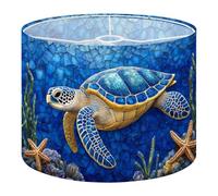 Round Drum Light Shade Sea Turtle Stained Glass Sun Catcher Boho Wall Art Hand Painted Round Large Lampshades for Ceiling Lights Table Floor Lamps Easy Assembly Replacement Lamp Shades Spider Fitter
