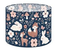 Round Drum Light Shade Seamless Cute Woodland Animals Flowers Cute Fox Deer Rabbit Fawn Birds Large Lampshades for Ceiling Lights Table Floor Lamps Easy Assembly Replacement Lamp Shades Spider Fitter