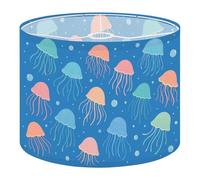 Round Drum Light Shade Seamless Jellyfish Cartoon Style Blue Underwater World for Large Lampshades for Ceiling Lights Table Floor Lamps Easy Assembly Replacement Lamp Shades Spider Fitter