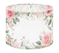 Round Drum Light Shade Seamless Watercolor Floral Pink Flowers Green Leaves Branches White Large Lampshades for Ceiling Lights Table Floor Lamps Easy Assembly Replacement Lamp Shades Spider Fitter