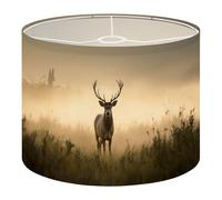 Round Drum Light Shade Silhouette Deer Big Antlers Foggy Morning Large Lampshades for Ceiling Lights Table Floor Lamps Easy Assembly Replacement Lamp Shades Spider Fitter