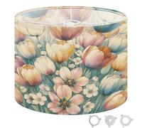 Round Drum Light Shade Soft Pastel Tulips Flowers Delicate Watercolor Style Large Lampshades for Ceiling Lights Table Floor Lamps Easy Assembly Replacement Lamp Shades Spider Fitter