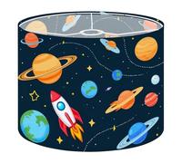Round Drum Light Shade Space Theme Solar System Kids Cartoon Planet Seamless Rocket Planets Large Lampshades for Ceiling Lights Table Floor Lamps Easy Assembly Replacement Lamp Shades Spider Fitter
