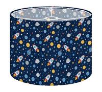 Round Drum Light Shade Space Themed Rockets Planets Stars Moons Large Lampshades for Ceiling Lights Table Floor Lamps Easy Assembly Replacement Lamp Shades Spider Fitter