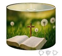 Round Drum Light Shade Spring Dandelion Flowers Cross Christ Holy Bible Pack Large Lampshades for Ceiling Lights Table Floor Lamps Easy Assembly Replacement Lamp Shades Spider Fitter