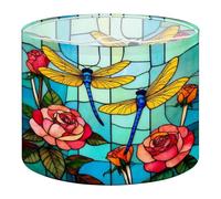 Round Drum Light Shade Stained Glass Dragonfly Suncatchers Dragonflies Roses Blue Yellow Large Lampshades for Ceiling Lights Table Floor Lamps Easy Assembly Replacement Lamp Shades Spider Fitter