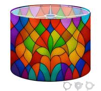 Round Drum Light Shade Stained Glass Window Colorful Seamless Geometric for Luxury Large Lampshades for Ceiling Lights Table Floor Lamps Easy Assembly Replacement Lamp Shades Spider Fitter