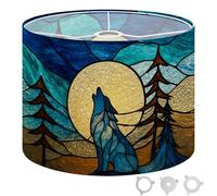 Round Drum Light Shade Stained Glass Wolf Howling Moon Pine Trees Large Lampshades for Ceiling Lights Table Floor Lamps Easy Assembly Replacement Lamp Shades Spider Fitter