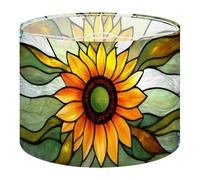 Round Drum Light Shade Sunflower Stained Glass Decoration Vibrant Window Art Large Lampshades for Ceiling Lights Table Floor Lamps Easy Assembly Replacement Lamp Shades Spider Fitter