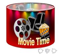 Round Drum Light Shade Time Golden Film Reel Popcorn Clapperboard Cinematic Red Large Lampshades for Ceiling Lights Table Floor Lamps Easy Assembly Replacement Lamp Shades Spider Fitter