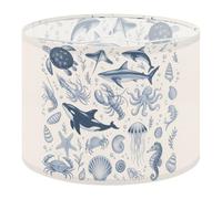Round Drum Light Shade Underwater Whale Sharks Octopus Turtle Marine Creatures Blue Tones Large Lampshades for Ceiling Lights Table Floor Lamps Easy Assembly Replacement Lamp Shades Spider Fitter