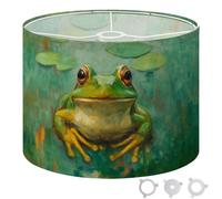 Round Drum Light Shade Vibrant Green Frog Lily Pad Tranquil Pond Large Lampshades for Ceiling Lights Table Floor Lamps Easy Assembly Replacement Lamp Shades Spider Fitter