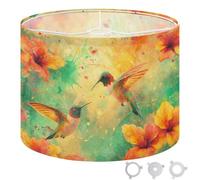 Round Drum Light Shade Vibrant Hummingbirds Amidst Colorful Hibiscus Flowers Abstract Large Lampshades for Ceiling Lights Table Floor Lamps Easy Assembly Replacement Lamp Shades Spider Fitter
