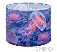 Round Drum Light Shade Vibrant Jellyfish Floating Bioluminescent Lotus Garden Large Lampshades for Ceiling Lights Table Floor Lamps Easy Assembly Replacement Lamp Shades Spider Fitter