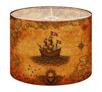 Round Drum Light Shade Vintage Pirate Ship Antique Treasure Map Skull Compass Rose Large Lampshades for Ceiling Lights Table Floor Lamps Easy Assembly Replacement Lamp Shades Spider Fitter
