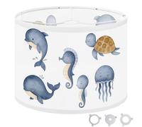 Round Drum Light Shade Watercolor Cute Under Sea Animal Large Lampshades for Ceiling Lights Table Floor Lamps Easy Assembly Replacement Lamp Shades Spider Fitter