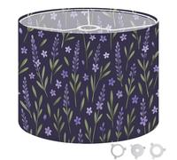 Round Drum Light Shade Watercolor Floral Stylized Lavender Flowers Dark Lavender Branches Large Lampshades for Ceiling Lights Table Floor Lamps Easy Assembly Replacement Lamp Shades Spider Fitter