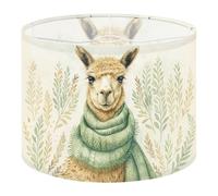Round Drum Light Shade Watercolor Llama Portrait Green Scarf Botanical Large Lampshades for Ceiling Lights Table Floor Lamps Easy Assembly Replacement Lamp Shades Spider Fitter