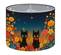 Round Drum Light Shade Whimsical Black Cats Surrounded by Colorful Flowers Under Starry Sky Large Lampshades for Ceiling Lights Table Floor Lamps Easy Assembly Replacement Lamp Shades Spider Fitter