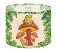 Round Drum Light Shade Whimsical Frog Red Mushroom Surrounded by Greenery Glowing Stars Large Lampshades for Ceiling Lights Table Floor Lamps Easy Assembly Replacement Lamp Shades Spider Fitter