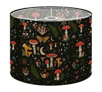 Round Drum Light Shade Whimsical Mushroom Garden Ferns Flowers Snails Starry Night Large Lampshades for Ceiling Lights Table Floor Lamps Easy Assembly Replacement Lamp Shades Spider Fitter