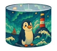 Round Drum Light Shade Whimsical Penguin Rocky Shore Lighthouse Starry Sky Large Lampshades for Ceiling Lights Table Floor Lamps Easy Assembly Replacement Lamp Shades Spider Fitter