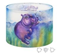 Round Drum Light Shade Whimsical Purple Hippopotamus Vibrant Watercolor Style Large Lampshades for Ceiling Lights Table Floor Lamps Easy Assembly Replacement Lamp Shades Spider Fitter