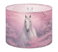 Round Drum Light Shade White Horse Serene Pink Cherry Blossom Landscape Large Lampshades for Ceiling Lights Table Floor Lamps Easy Assembly Replacement Lamp Shades Spider Fitter