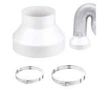 Round Ducting Reducer 150mm to 100mm with Stainless Hose Clips (91-114mm, 141-165mm), 6 to 4 inch Vent Pipe Connector Adapter, ABS Extractor Fan Reducer for Ventilation Duct Hose