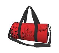 Round Duffel Bag Musical Disco Half Quaver Note Staff On Red Travel Bag Lightweight Hand Bag for Men Women