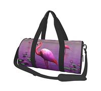 Round Duffel Bag Pink Flamingos Among Water Lilies Travel Bag with Inner Pocket Hand Bag for Yoga
