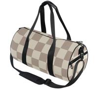Round Duffel Bag with Carry Strap for Men Women | Lightweight Polyester, Daily Travel, Taupe Ivory Check Block