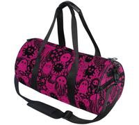 Round Duffel Bag with Carry Strap for Men Women | Tear Proof Textile, Daily Travel, Magenta Deep Sea Ghosts
