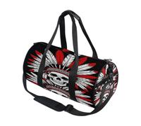 Round Duffel Sports Bag Lightweight with Inner Pocket Gym Bag for Men Women Duffle Bag for Travel Sports Tribal Feather Skull Headdress Art Print Bold Red White Gothic Native Inspired Design for Edgy