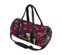 Round Duffel Sports Bag Lightweight with Inner Pocket Gym Bag for Men Women Duffle Bag for Travel Sports Whimsical Skeleton Reading Floral Moon Art Print Gothic Boho Skeleton with Roses & Crescent Mo
