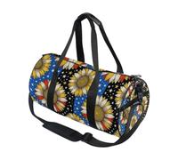 Round Duffel Sports Bag Lightweight with Inner Pocket Gym Bag for Men Women Duffle Bag for Travel Sports Usa Sunflower Flag 4th July Usa Patriotic Flower