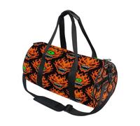 Round Duffel Sports Bag Lightweight with Inner Pocket Gym Bag for Men Women Duffle Bag for Travel Sports Gothic Flaming Demon Skull Seamless Pattern Orange Fire Monster Skull with Third Eye for Hallo