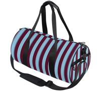 Round Duffel with Carry Strap for Men Women | Heavy Duty, Travel Sports, Burgundy Light Blue Vertical