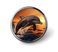 Round Dusk Dolphin Brooch Classic Mini Pin 1 Inch Aluminum Alloy Lapel Pin Personalized Button Badge for Backpack Hat Suit Jacket Clothing Decoration